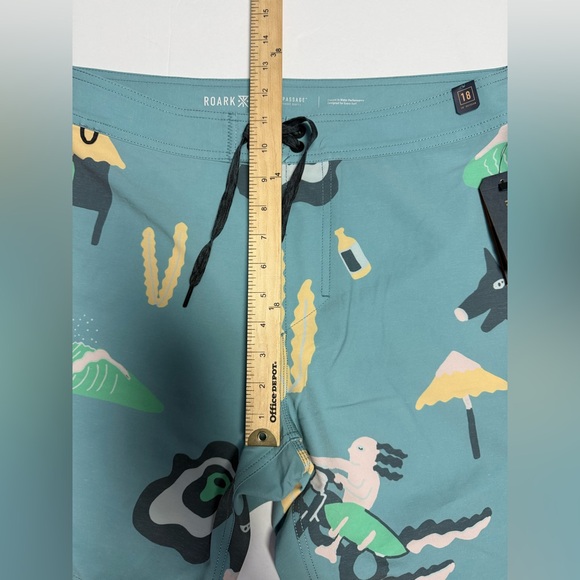NWT Roark Hemp Blend 18” Men's Graphic Swim Board Shorts - Teal and Yellow 32 - Picture 6 of 15